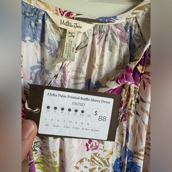 MATILDA JANE Women's Aloha Palm Printed Ruffle Sleeve Dress NWT size small - Picture 7 of 9